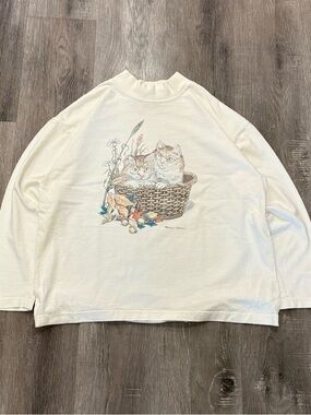 Vintage Kitten Graphic Mock Neck Top Weekend Edition Cottagecore
